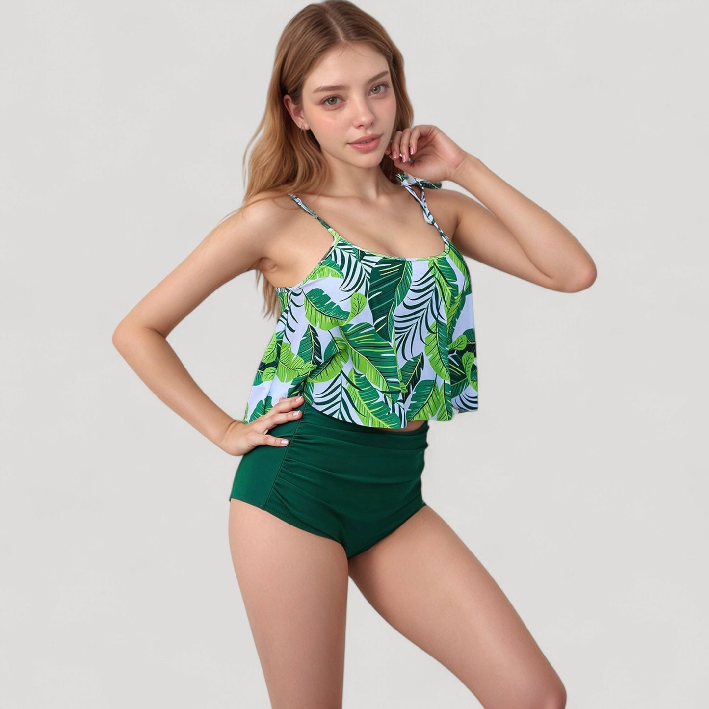 Anna-Kaci Swim Women's Tankini Swimsuit with Loose Flowy Top and Tropical High Waist Bottom for Comfortable and Stylish Beachwear