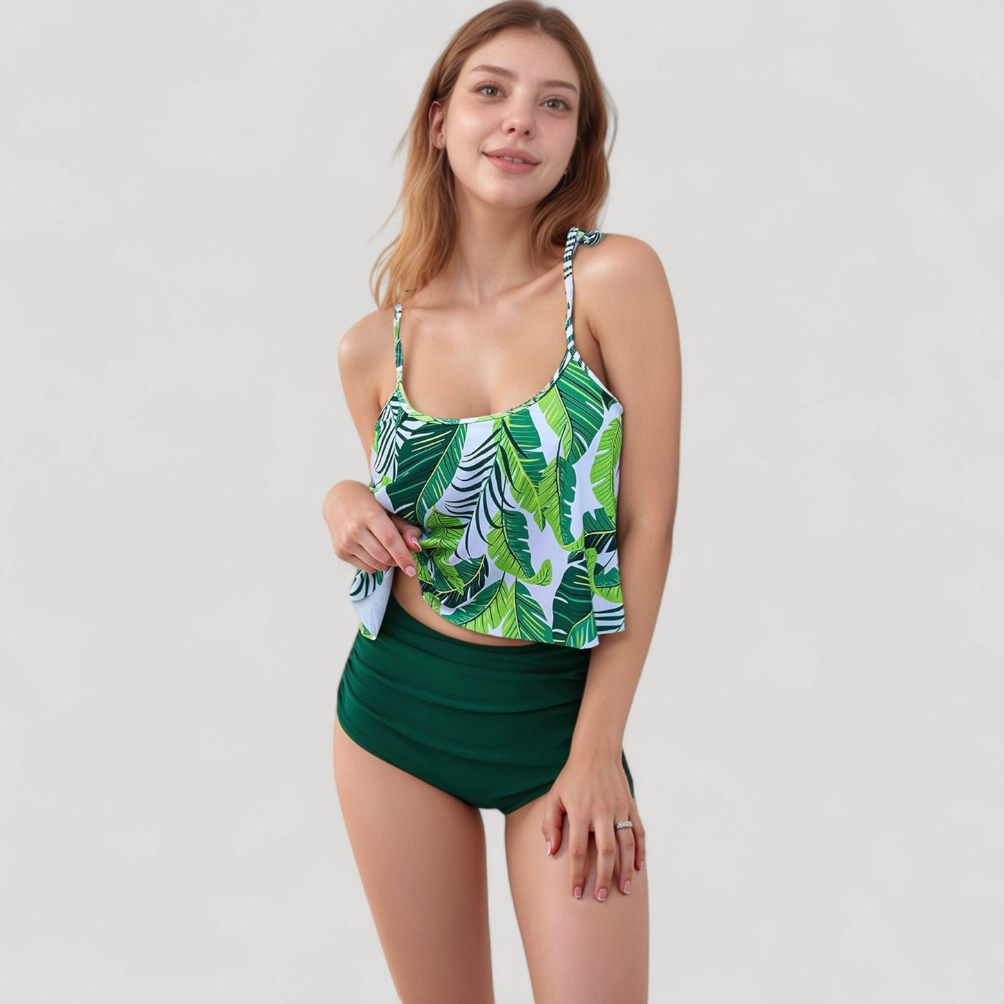 Anna-Kaci Swim Women's Tankini Swimsuit with Loose Flowy Top and Tropical High Waist Bottom for Comfortable and Stylish Beachwear