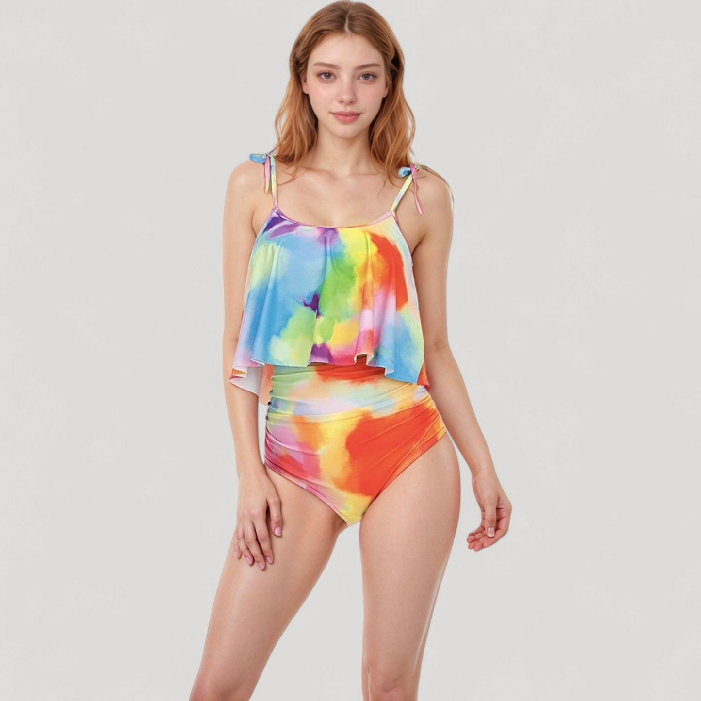 Anna-Kaci Swim Women's Tankini Swimsuit with Loose Flowy Top and Tropical High Waist Bottom for Comfortable and Stylish Beachwear