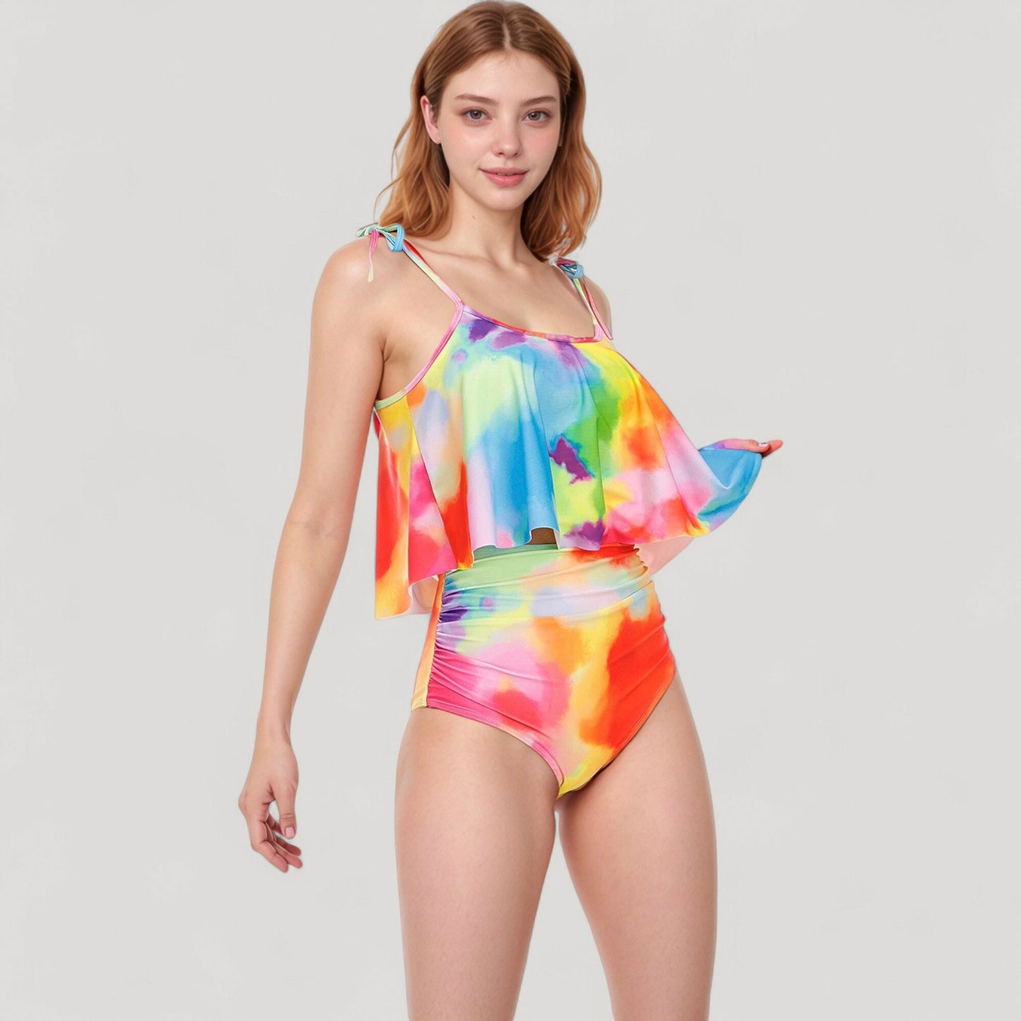 Anna-Kaci Swim Women's Tankini Swimsuit with Loose Flowy Top and Tropical High Waist Bottom for Comfortable and Stylish Beachwear