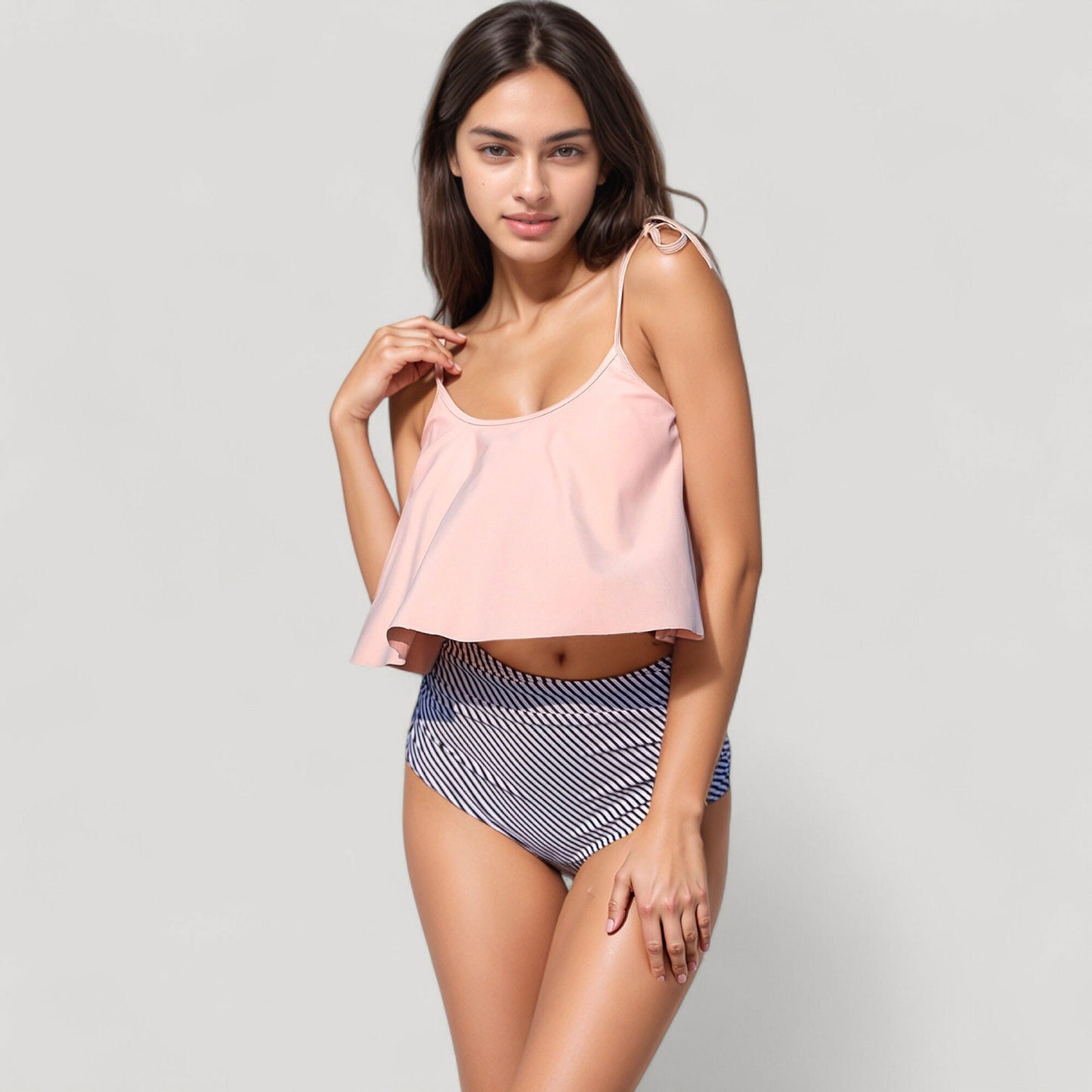 Anna-Kaci Swim Women's Tankini Swimsuit with Loose Flowy Top and Tropical High Waist Bottom for Comfortable and Stylish Beachwear