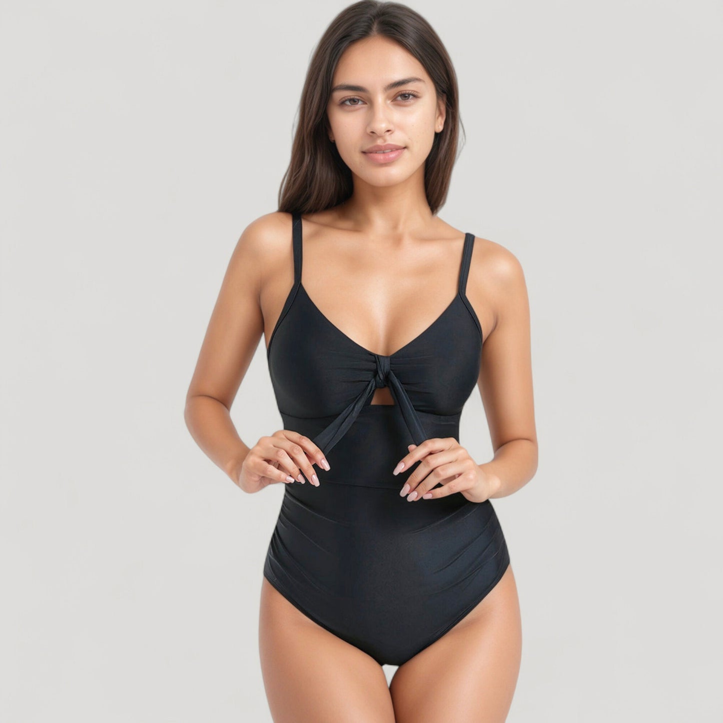 Anna-Kaci Swim Women's V-Neck One Piece Swimsuit with Front Tie Detail and Subtle Ruching