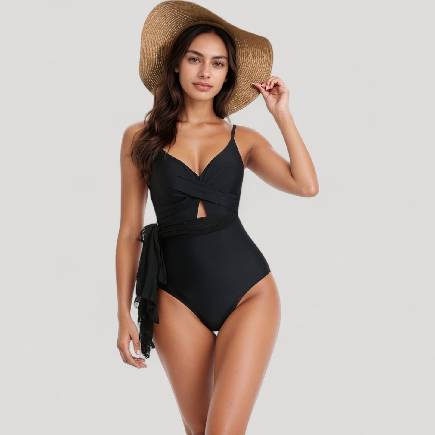 Anna-Kaci Swim Women's One Piece Swim Dress with Twist Front Bodice and Sheer Mesh Skirt Overlay