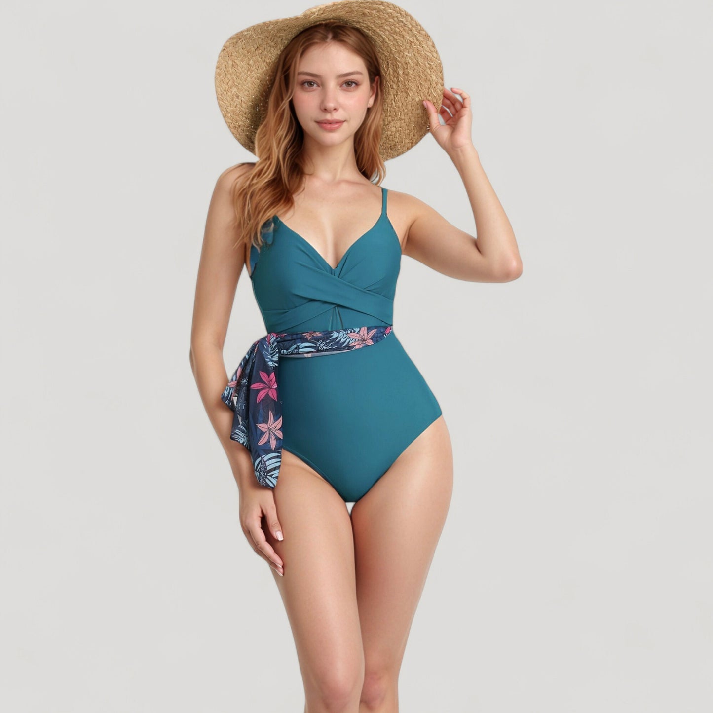 Anna-Kaci Swim Women's One Piece Swim Dress with Twist Front Bodice and Sheer Mesh Skirt Overlay