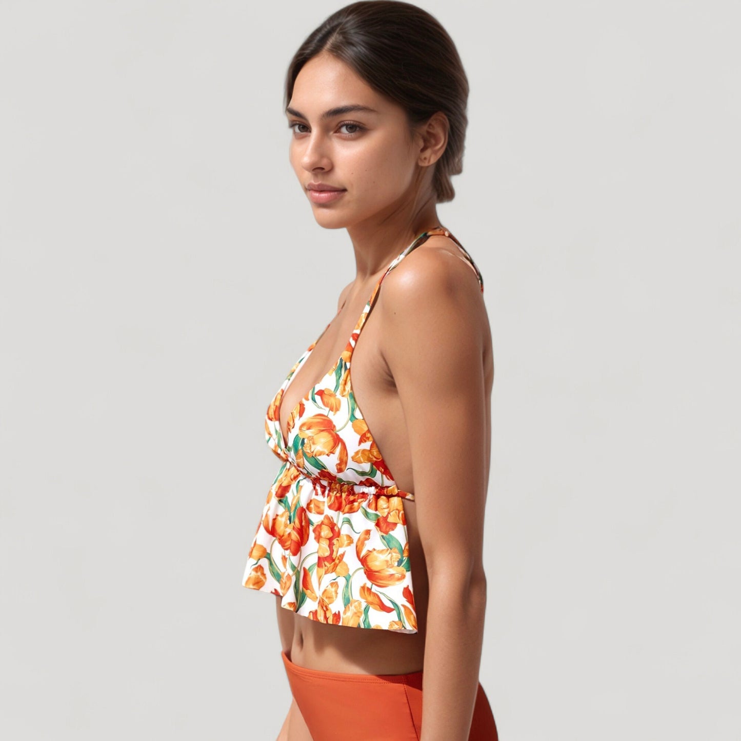 Anna-Kaci Swim Women's Halter Bikini Set with Ruffle Tank Style Top and High Waist Bottoms