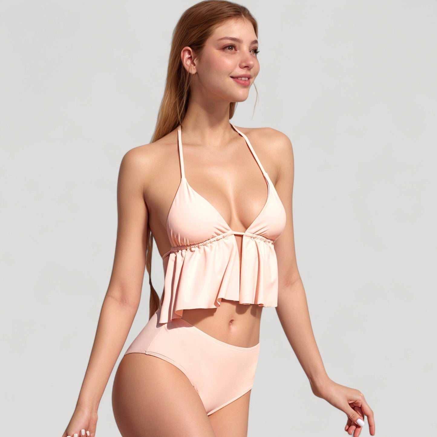 Anna-Kaci Swim Women's Halter Bikini Set with Ruffle Tank Style Top and High Waist Bottoms
