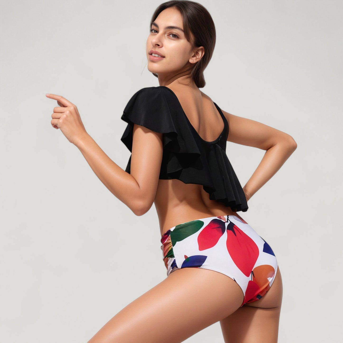Anna-Kaci Swim Women's One Shoulder Ruffle Bikini Top with High Waist Abstract Print Bottom for a Bold and Flattering Swim Look