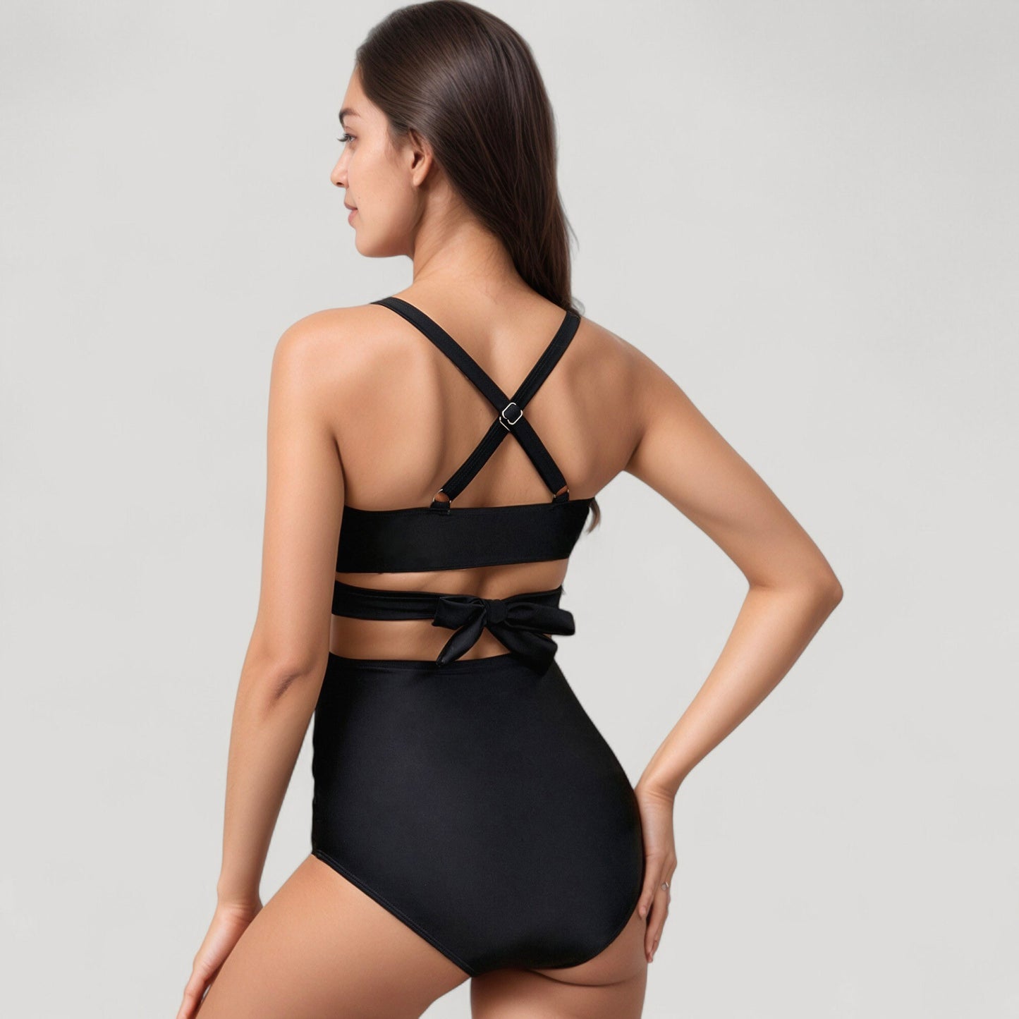 Anna-Kaci Swim Women's Wrap Bikini Top with Mesh High Waist Bottom for Sleek and Modern Two-Piece Swimsuit Look