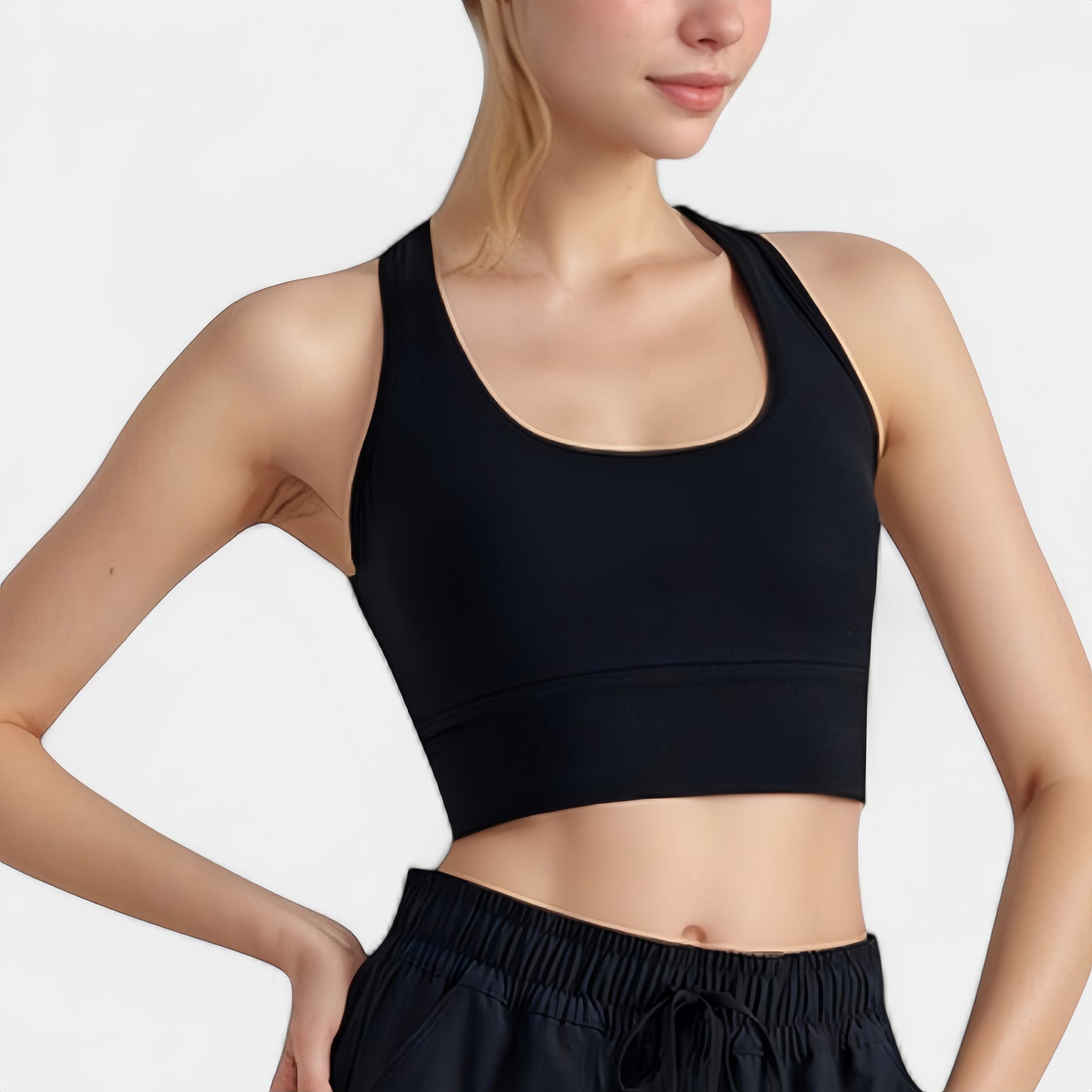 Anna-Kaci Active Women's Scoop Neck Sports Bra Top with Wide Straps and Soft Stretch Fit