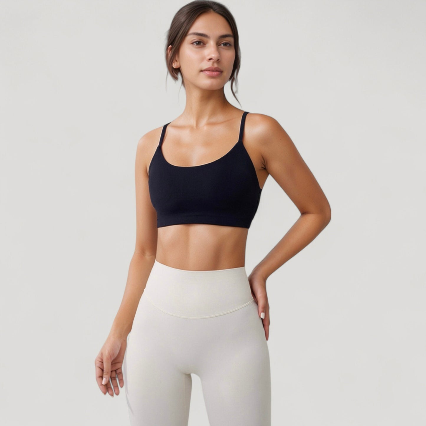 Anna-Kaci Active Women's Seamless Scoop Neck Sports Bra with Thin Adjustable Straps and Soft Stretch Fabric