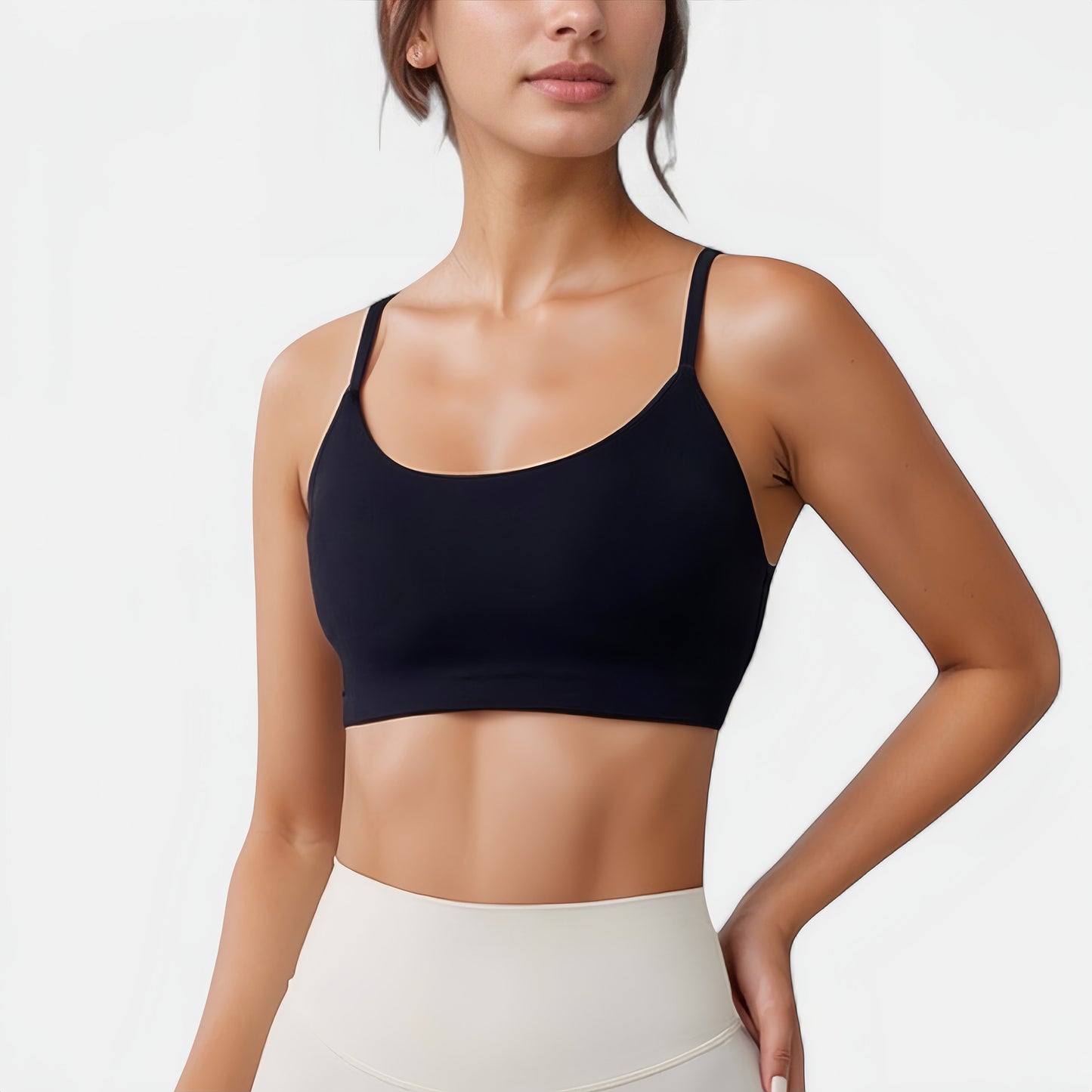 Anna-Kaci Active Women's Seamless Scoop Neck Sports Bra with Thin Adjustable Straps and Soft Stretch Fabric