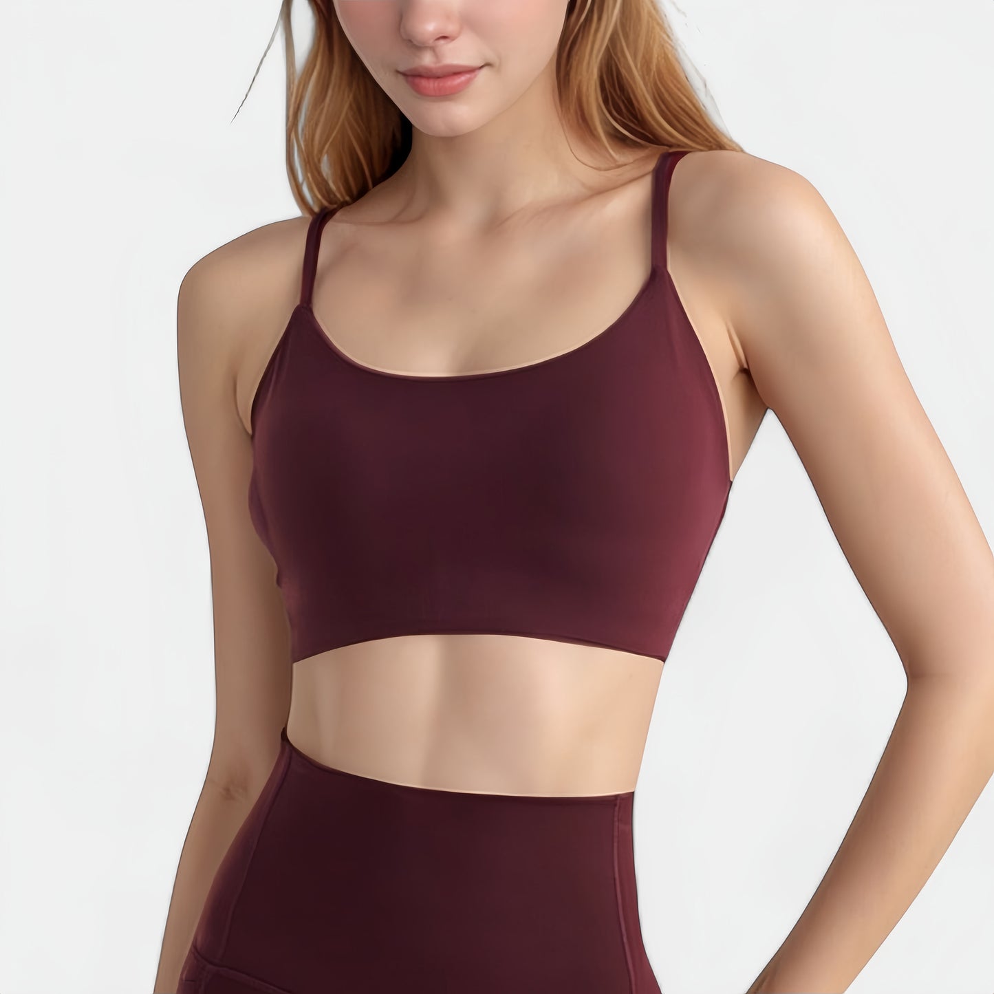 Anna-Kaci Active Women's Seamless Scoop Neck Sports Bra with Thin Adjustable Straps and Soft Stretch Fabric