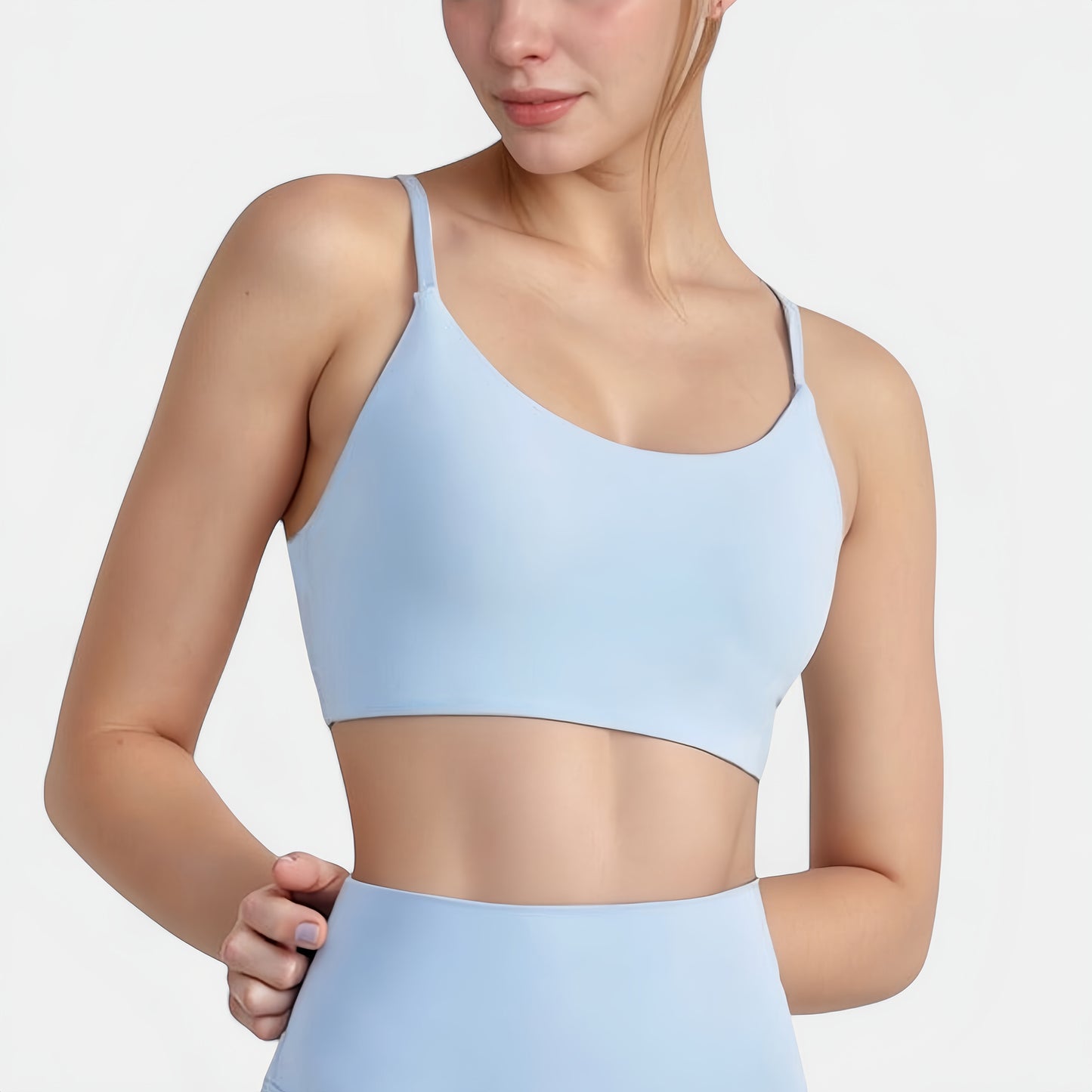 Anna-Kaci Active Women's Seamless Scoop Neck Sports Bra with Thin Adjustable Straps and Soft Stretch Fabric