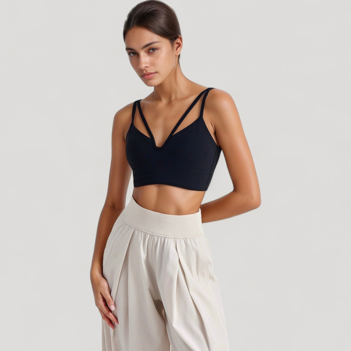 Anna-Kaci Active Women's V-Neck Double Strap Sports Bra Top with Lightweight Stretch Fabric and Soft Support
