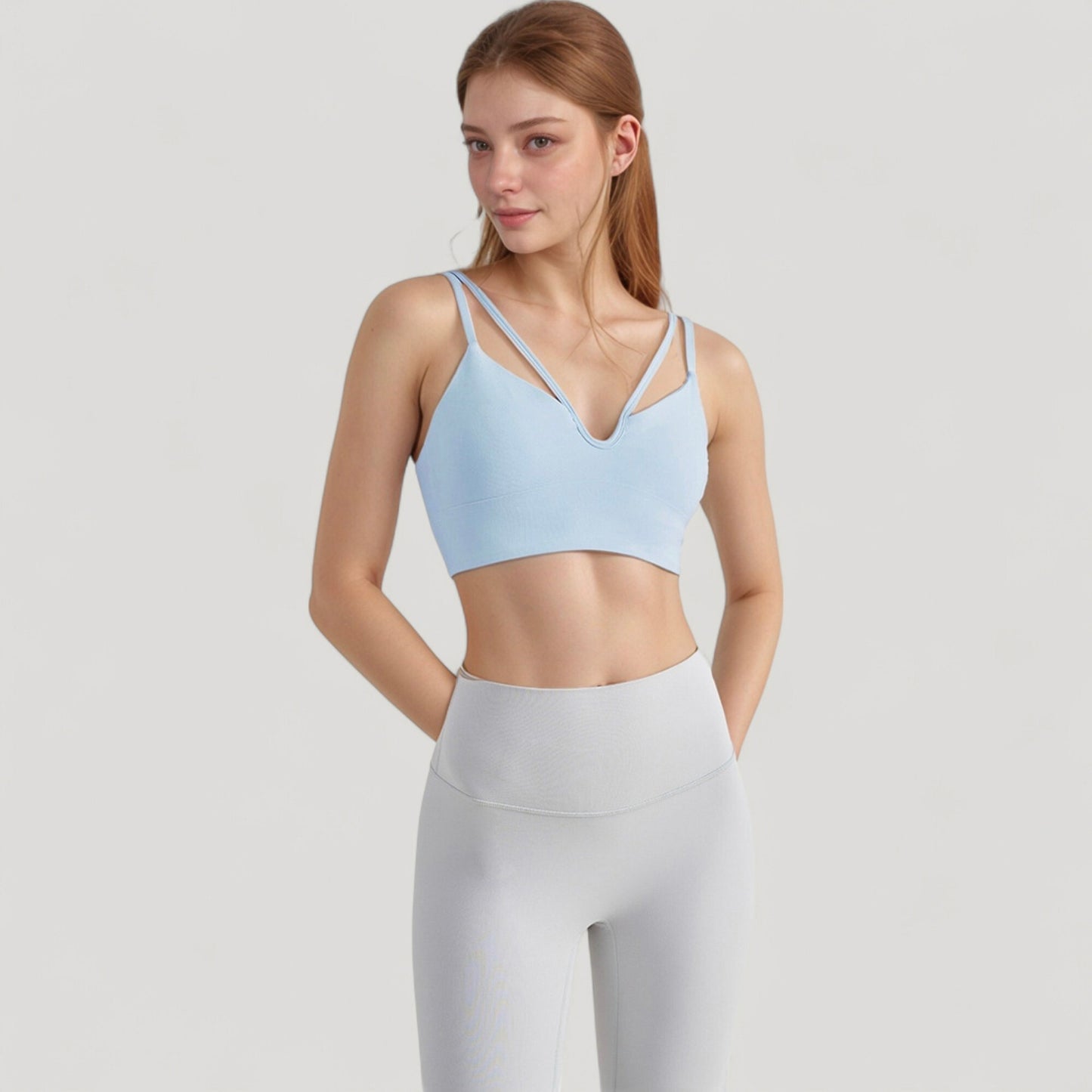 Anna-Kaci Active Women's V-Neck Double Strap Sports Bra Top with Lightweight Stretch Fabric and Soft Support