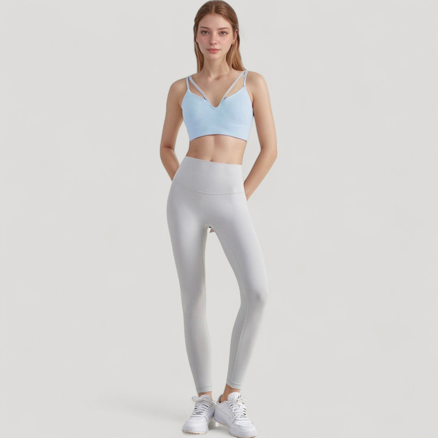 Anna-Kaci Active Women's V-Neck Double Strap Sports Bra Top with Lightweight Stretch Fabric and Soft Support