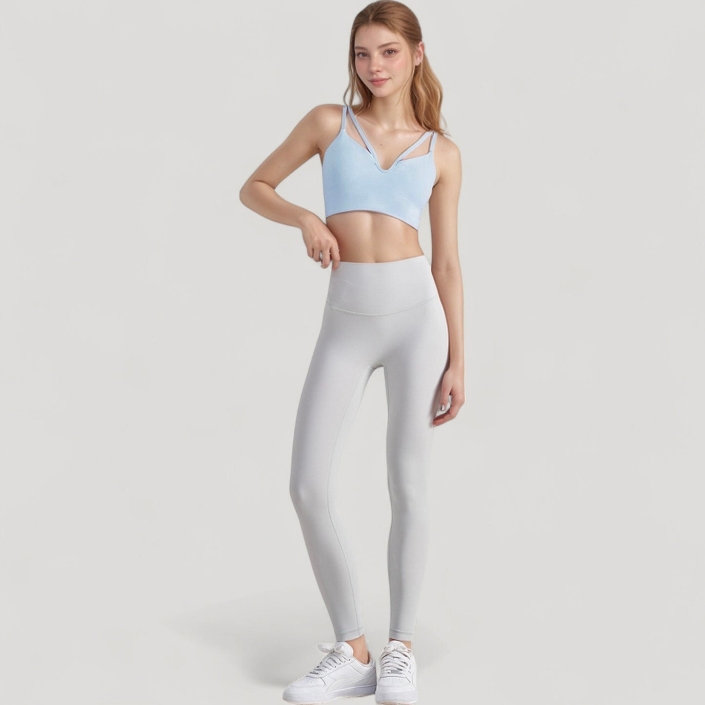 Anna-Kaci Active Women's V-Neck Double Strap Sports Bra Top with Lightweight Stretch Fabric and Soft Support