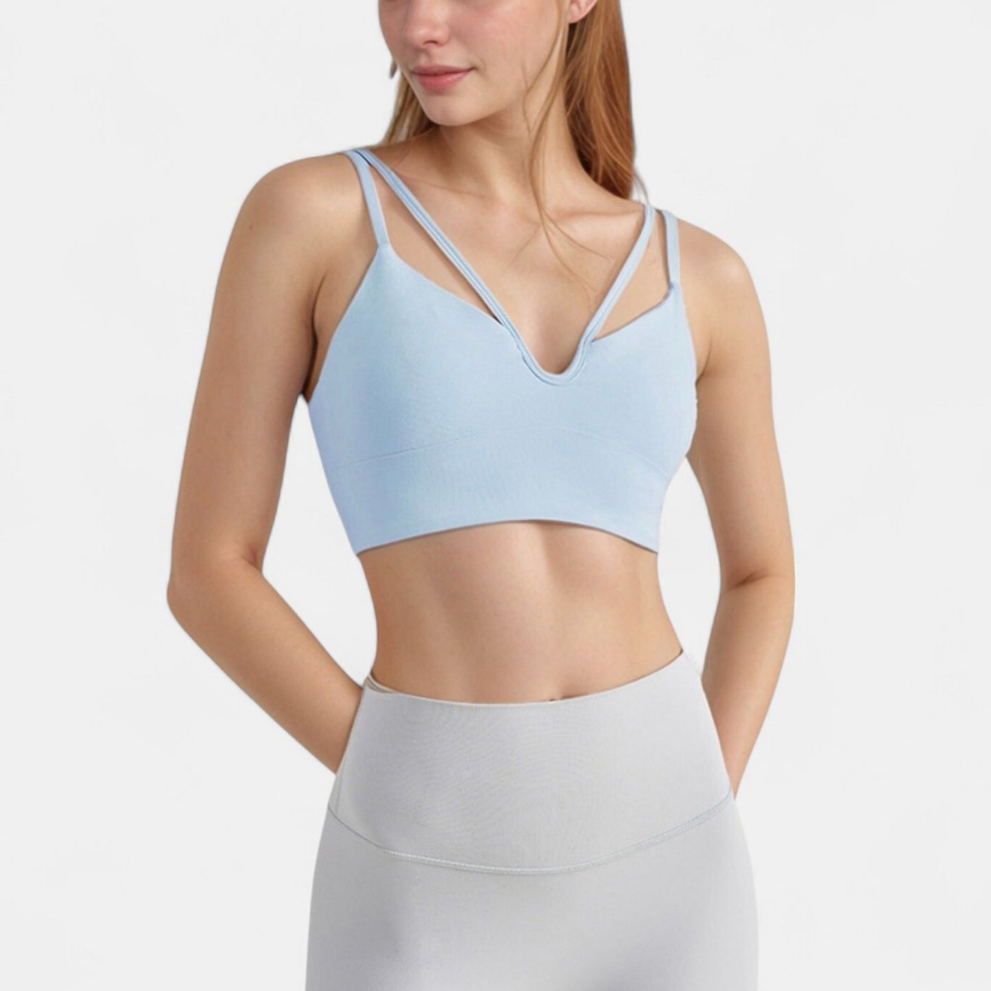 Anna-Kaci Active Women's V-Neck Double Strap Sports Bra Top with Lightweight Stretch Fabric and Soft Support