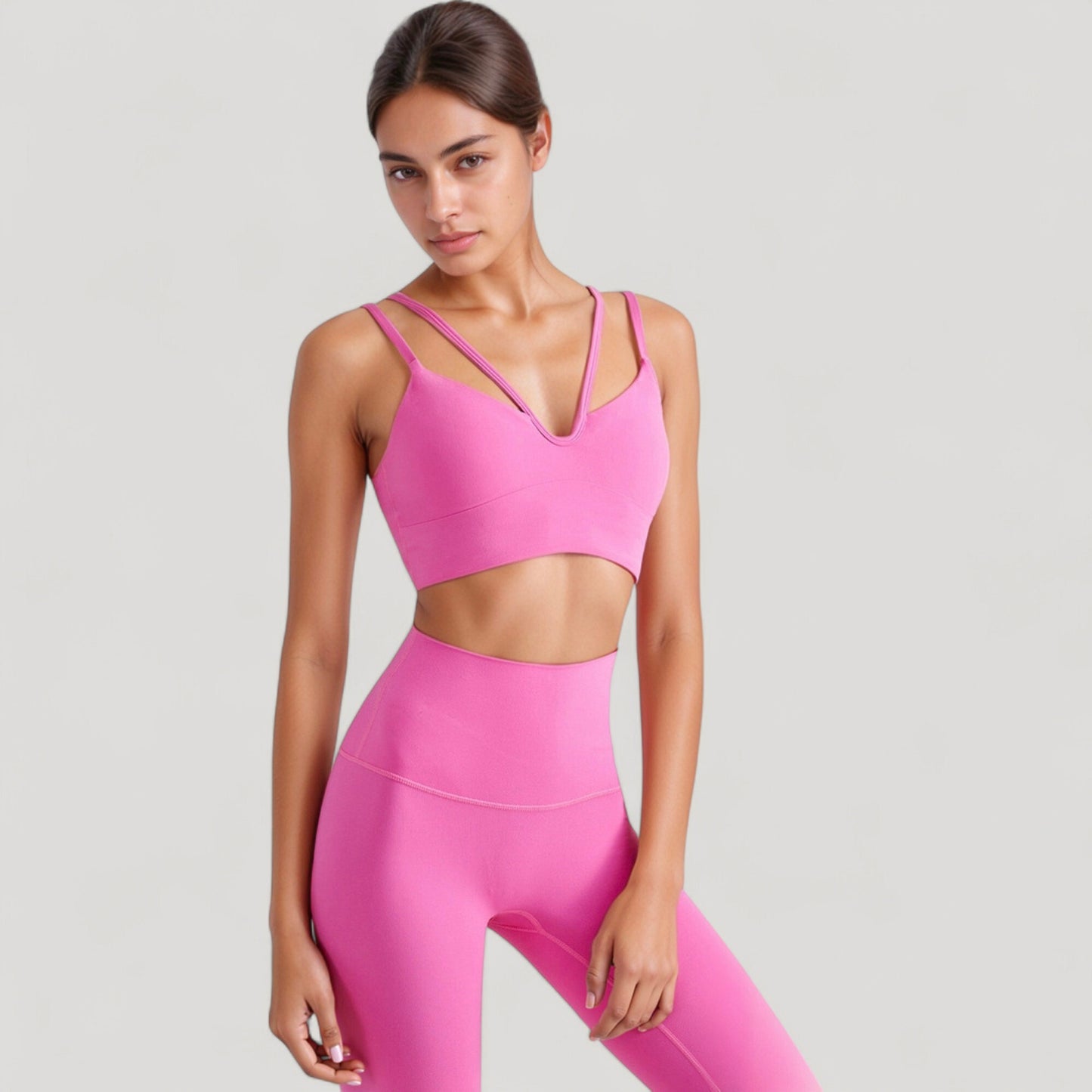 Anna-Kaci Active Women's V-Neck Double Strap Sports Bra Top with Lightweight Stretch Fabric and Soft Support