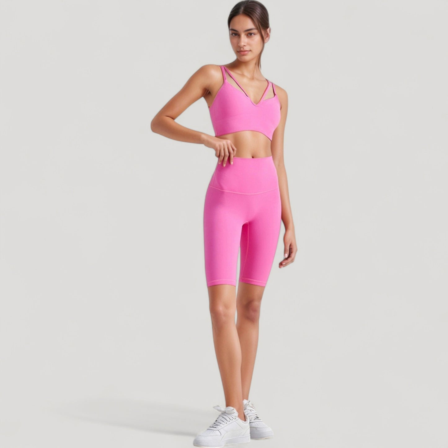Anna-Kaci Active Women's V-Neck Double Strap Sports Bra Top with Lightweight Stretch Fabric and Soft Support