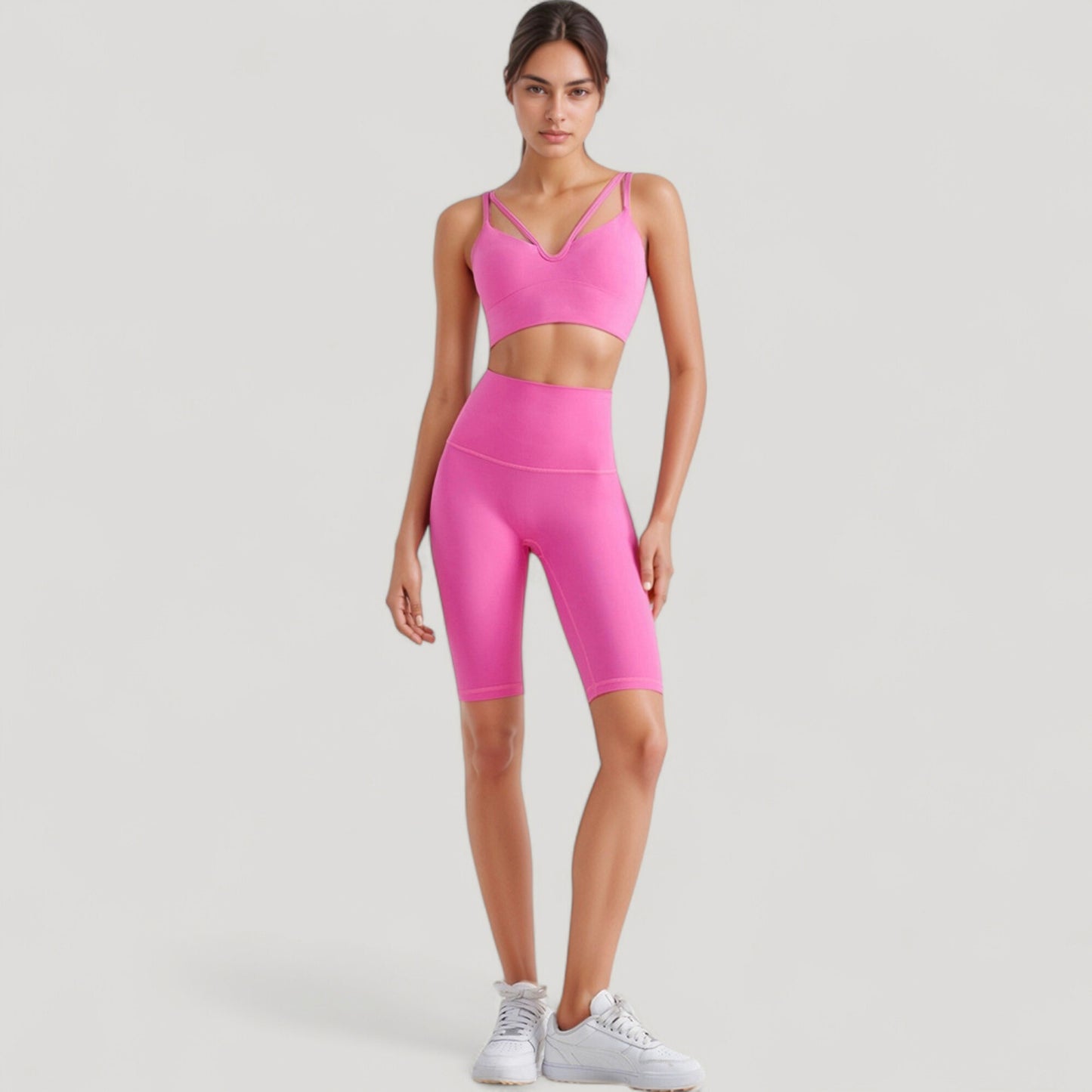 Anna-Kaci Active Women's V-Neck Double Strap Sports Bra Top with Lightweight Stretch Fabric and Soft Support