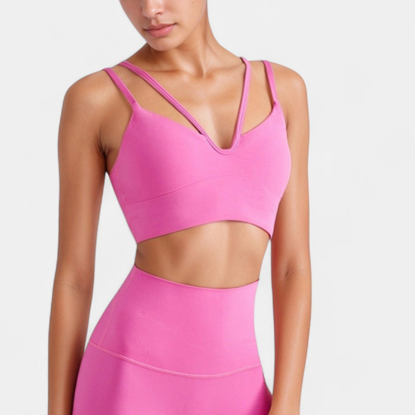 Anna-Kaci Active Women's V-Neck Double Strap Sports Bra Top with Lightweight Stretch Fabric and Soft Support