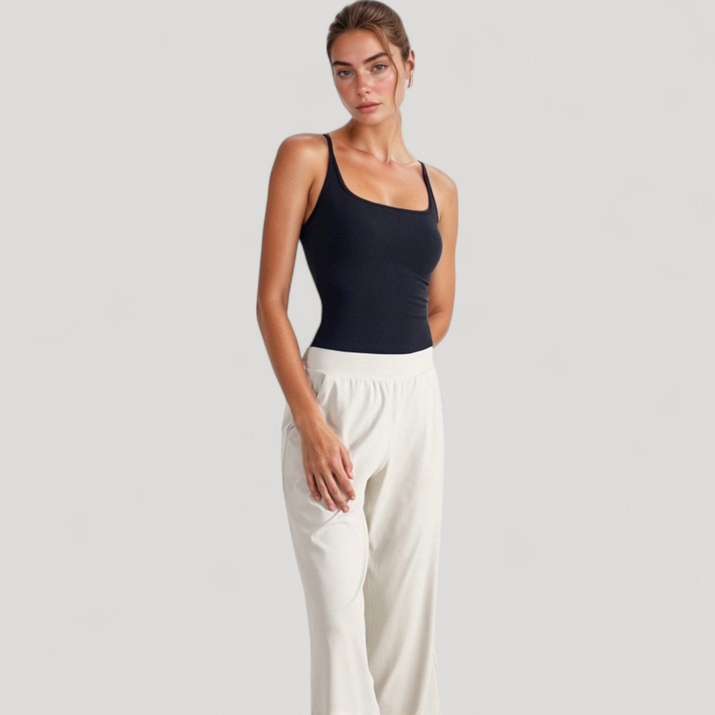 Anna-Kaci Active Women's Fitted Square Neck Tank Top with Built-In Bra and Racerback Design for Active and Casual Comfort