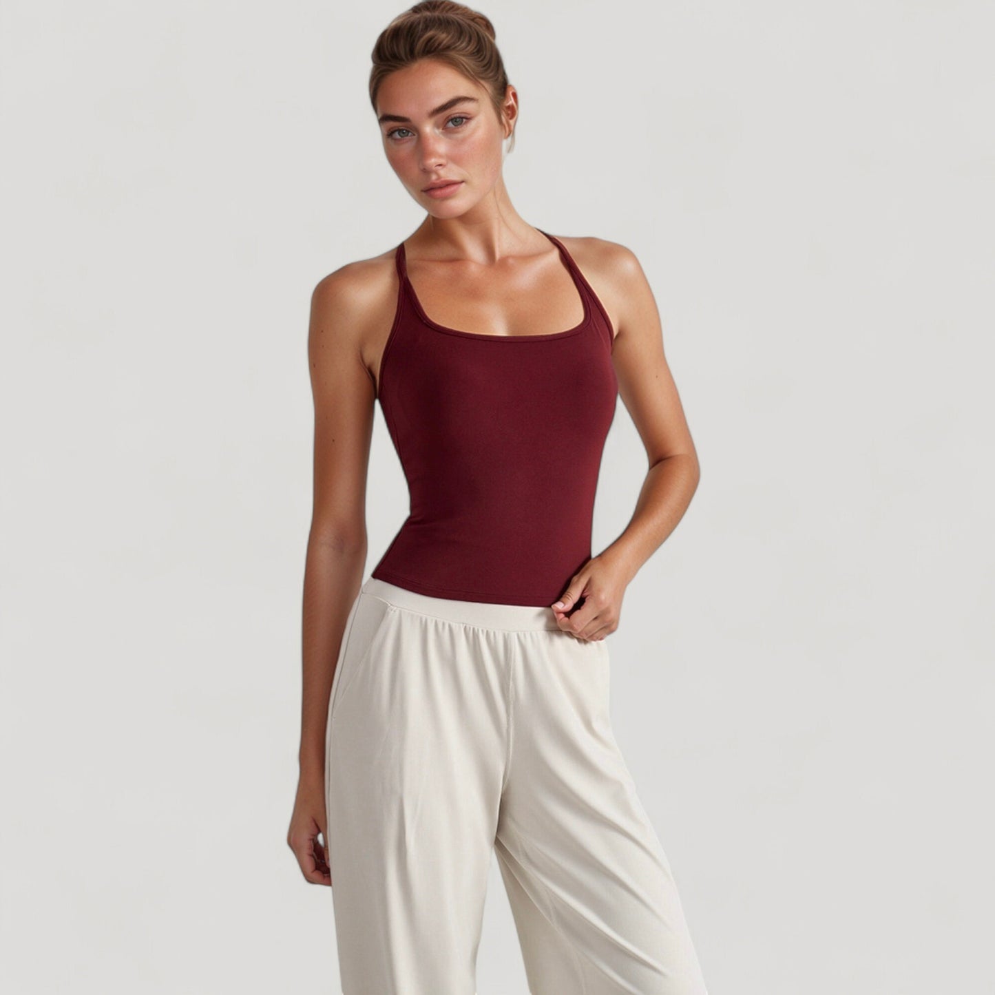 Anna-Kaci Active Women's Fitted Square Neck Tank Top with Built-In Bra and Racerback Design for Active and Casual Comfort