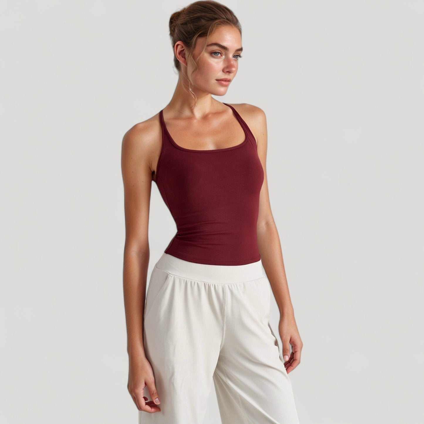Anna-Kaci Active Women's Fitted Square Neck Tank Top with Built-In Bra and Racerback Design for Active and Casual Comfort