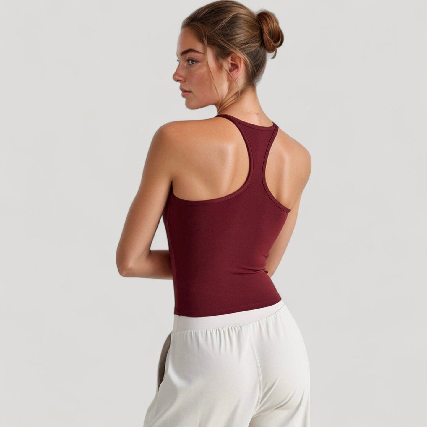 Anna-Kaci Active Women's Fitted Square Neck Tank Top with Built-In Bra and Racerback Design for Active and Casual Comfort