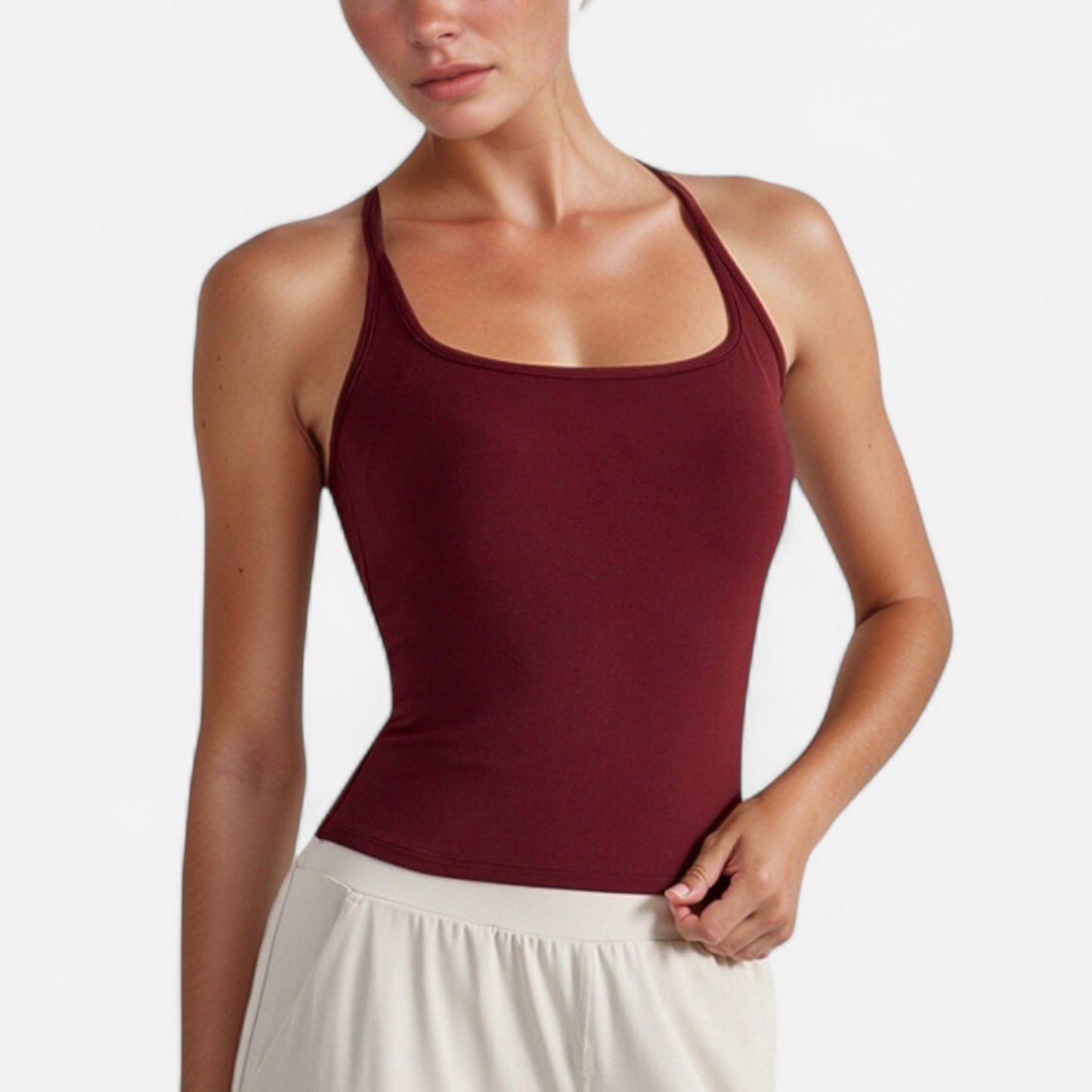 Anna-Kaci Active Women's Fitted Square Neck Tank Top with Built-In Bra and Racerback Design for Active and Casual Comfort