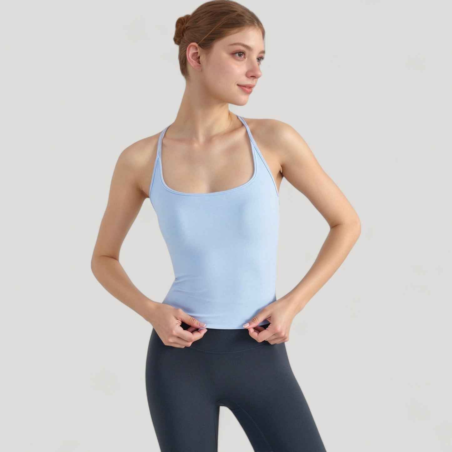 Anna-Kaci Active Women's Fitted Square Neck Tank Top with Built-In Bra and Racerback Design for Active and Casual Comfort