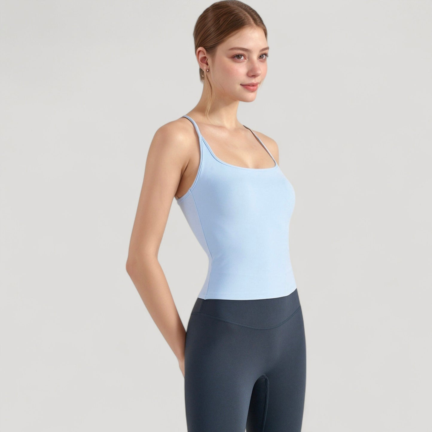 Anna-Kaci Active Women's Fitted Square Neck Tank Top with Built-In Bra and Racerback Design for Active and Casual Comfort