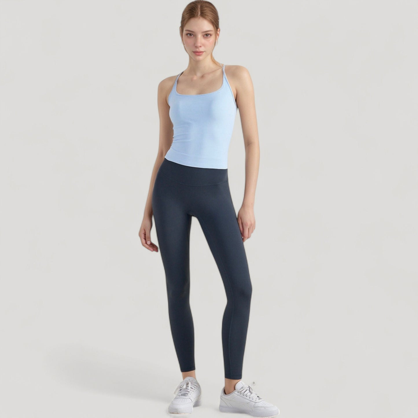Anna-Kaci Active Women's Fitted Square Neck Tank Top with Built-In Bra and Racerback Design for Active and Casual Comfort