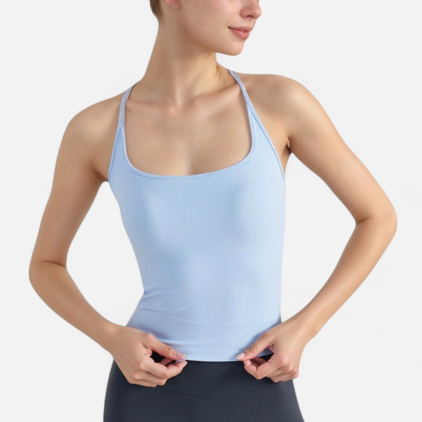Anna-Kaci Active Women's Fitted Square Neck Tank Top with Built-In Bra and Racerback Design for Active and Casual Comfort