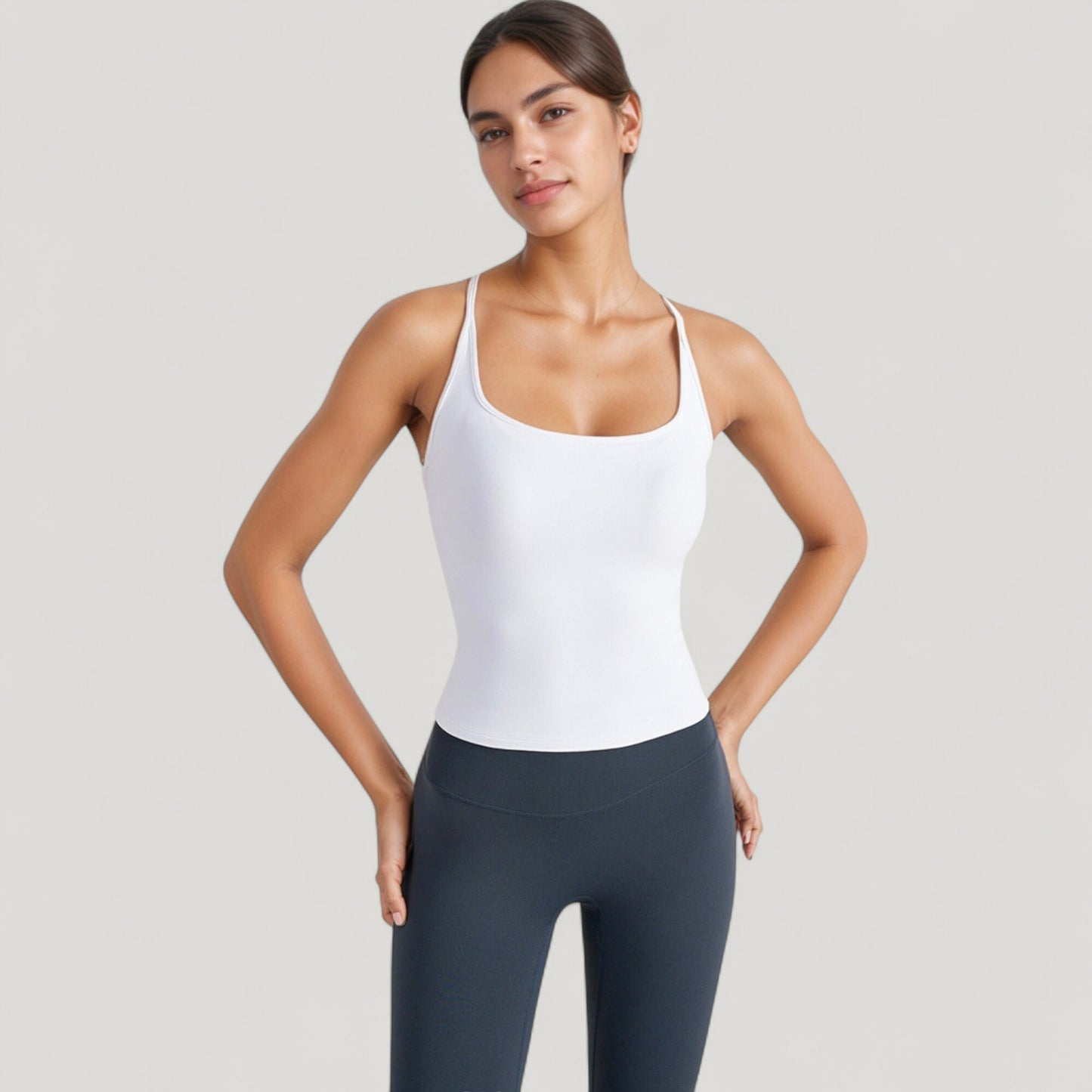 Anna-Kaci Active Women's Fitted Square Neck Tank Top with Built-In Bra and Racerback Design for Active and Casual Comfort