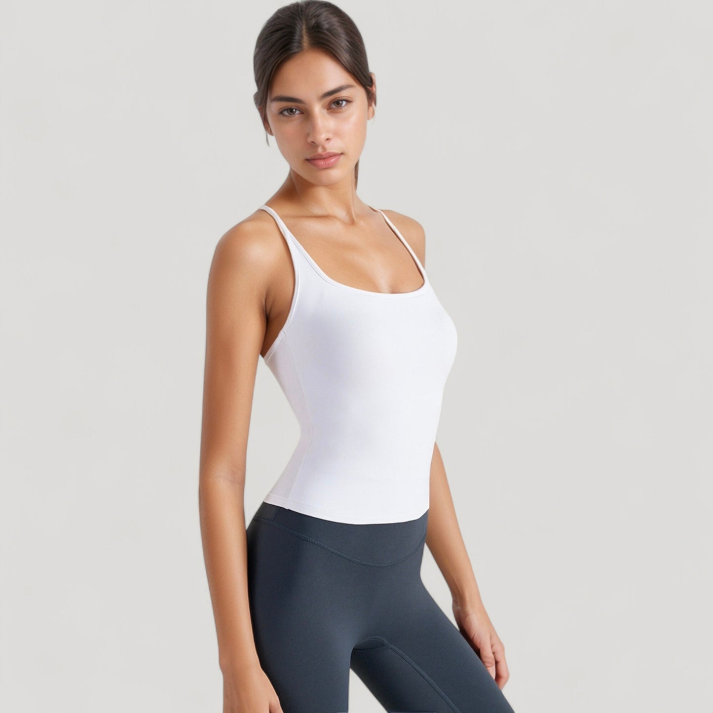 Anna-Kaci Active Women's Fitted Square Neck Tank Top with Built-In Bra and Racerback Design for Active and Casual Comfort