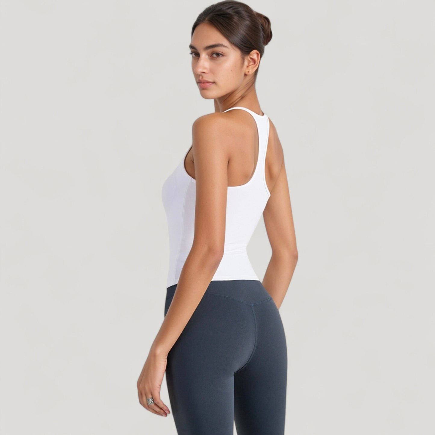 Anna-Kaci Active Women's Fitted Square Neck Tank Top with Built-In Bra and Racerback Design for Active and Casual Comfort