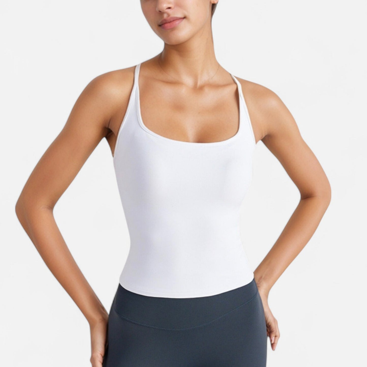 Anna-Kaci Active Women's Fitted Square Neck Tank Top with Built-In Bra and Racerback Design for Active and Casual Comfort
