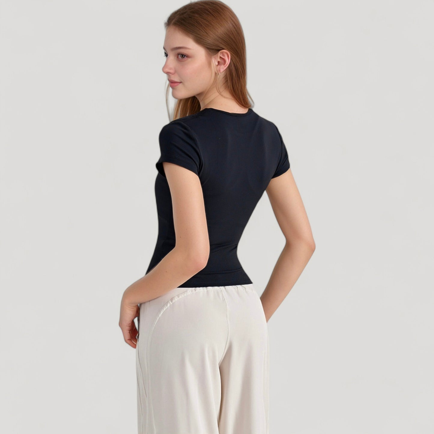 Anna-Kaci Active Women's Short Sleeve Fitted Crew Neck Top with Stretch Fabric for a Sleek and Comfortable Everyday Look