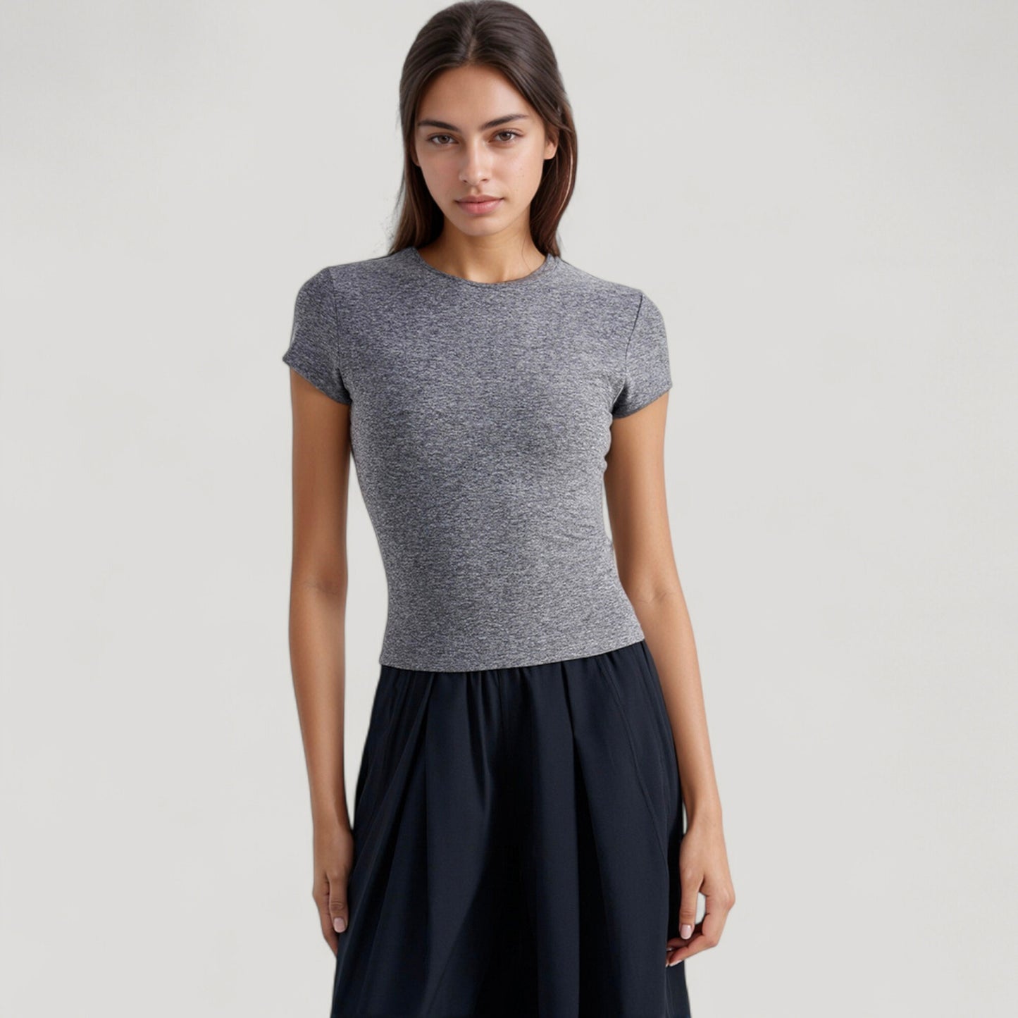 Anna-Kaci Active Women's Short Sleeve Fitted Crew Neck Top with Stretch Fabric for a Sleek and Comfortable Everyday Look