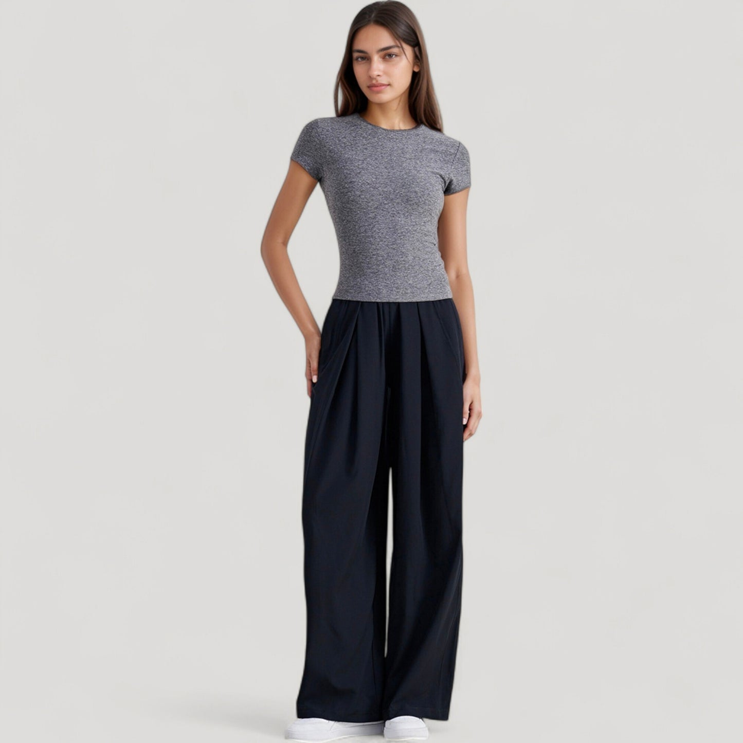 Anna-Kaci Active Women's Short Sleeve Fitted Crew Neck Top with Stretch Fabric for a Sleek and Comfortable Everyday Look
