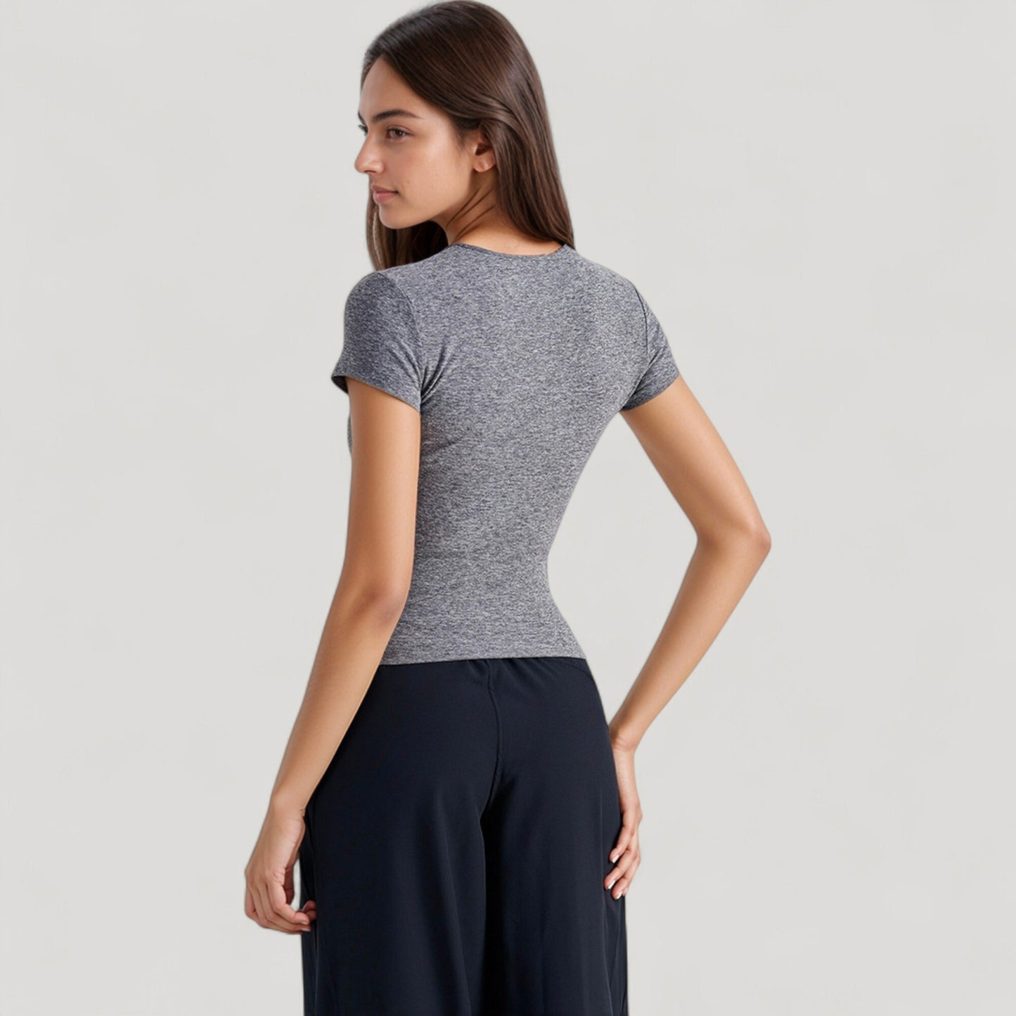 Anna-Kaci Active Women's Short Sleeve Fitted Crew Neck Top with Stretch Fabric for a Sleek and Comfortable Everyday Look