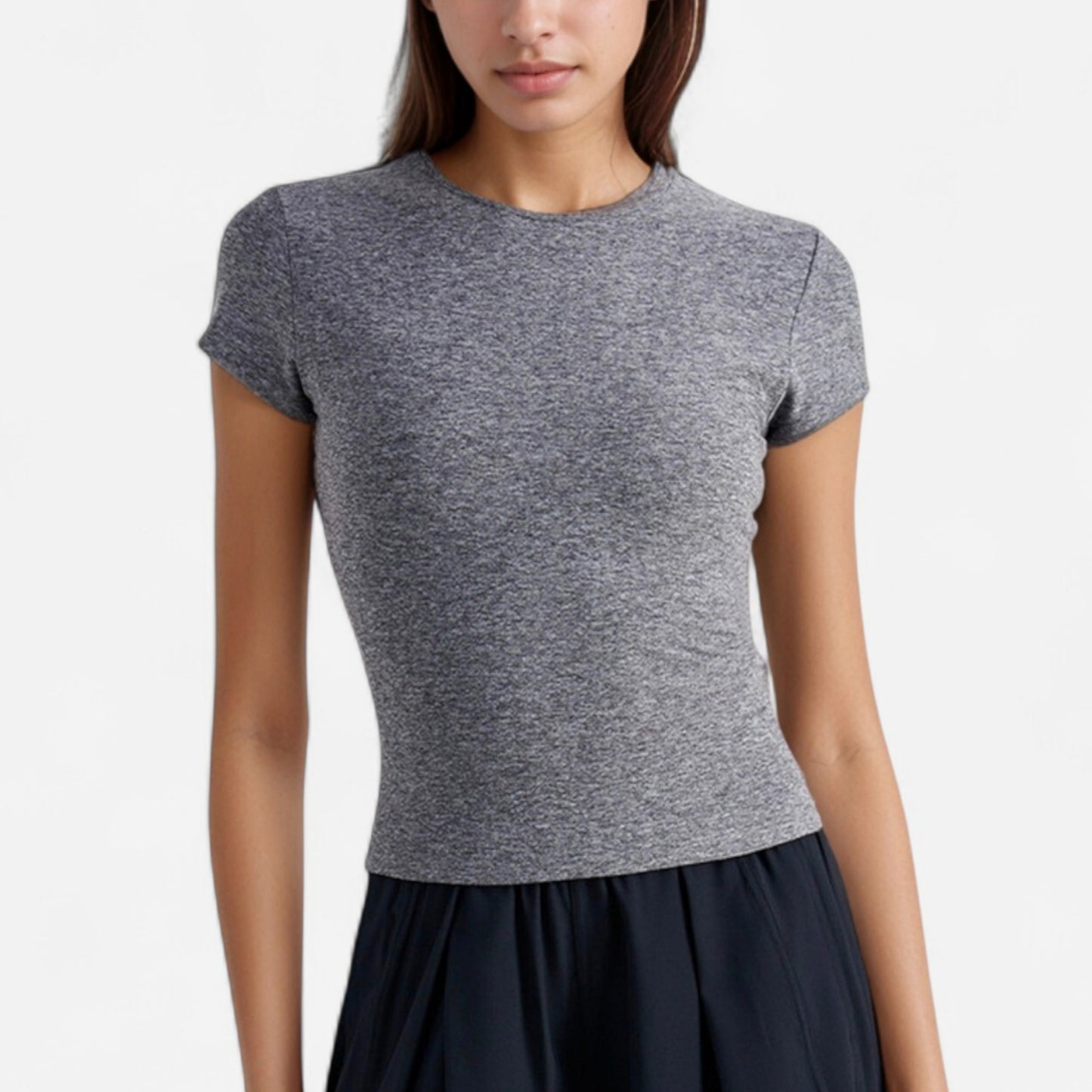Anna-Kaci Active Women's Short Sleeve Fitted Crew Neck Top with Stretch Fabric for a Sleek and Comfortable Everyday Look