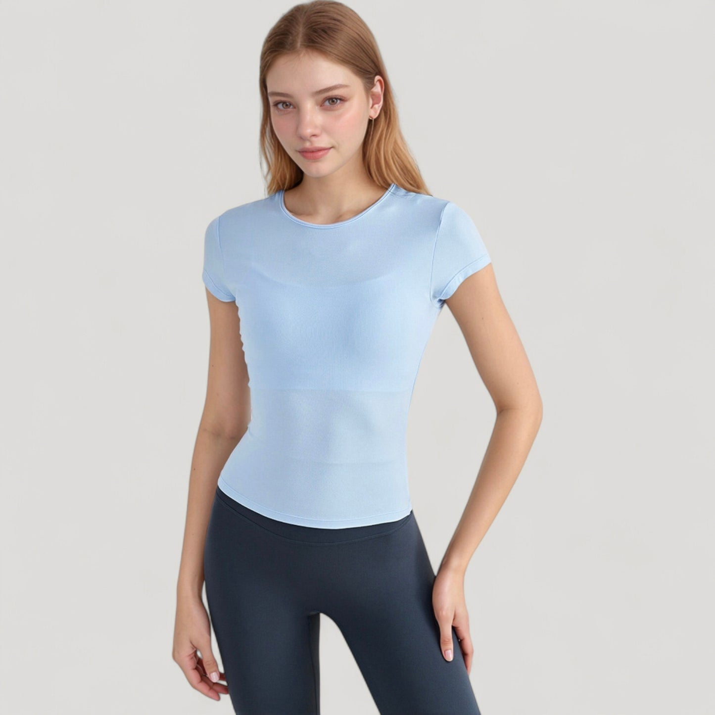 Anna-Kaci Active Women's Short Sleeve Fitted Crew Neck Top with Stretch Fabric for a Sleek and Comfortable Everyday Look