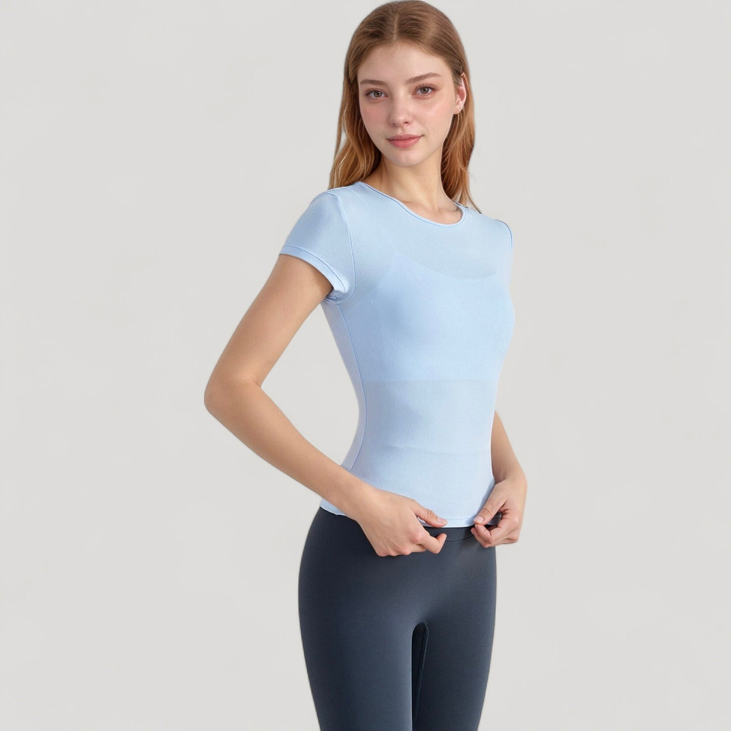 Anna-Kaci Active Women's Short Sleeve Fitted Crew Neck Top with Stretch Fabric for a Sleek and Comfortable Everyday Look