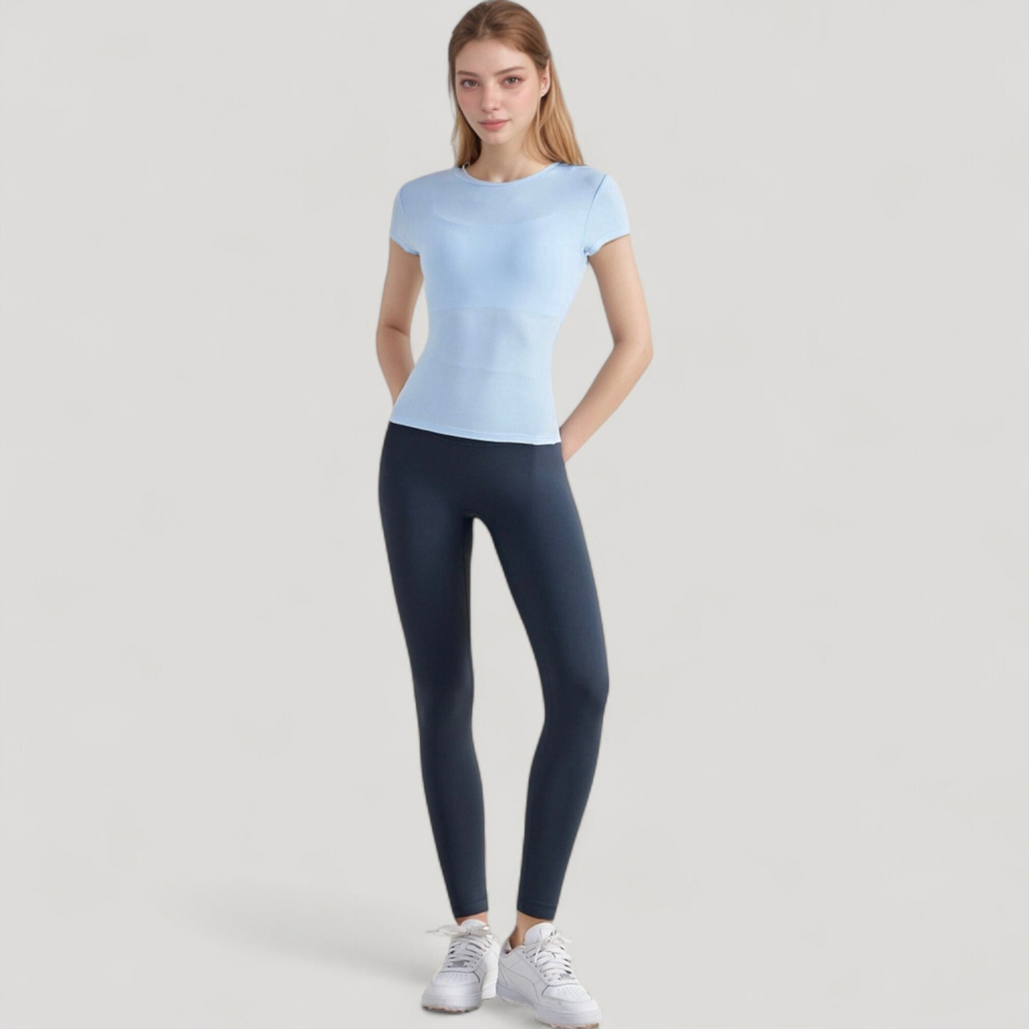 Anna-Kaci Active Women's Short Sleeve Fitted Crew Neck Top with Stretch Fabric for a Sleek and Comfortable Everyday Look