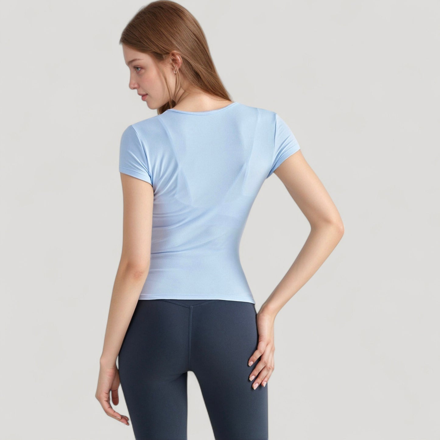 Anna-Kaci Active Women's Short Sleeve Fitted Crew Neck Top with Stretch Fabric for a Sleek and Comfortable Everyday Look