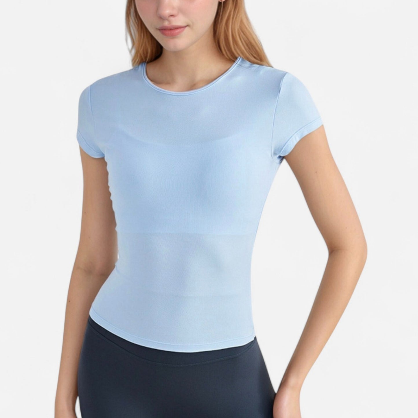 Anna-Kaci Active Women's Short Sleeve Fitted Crew Neck Top with Stretch Fabric for a Sleek and Comfortable Everyday Look