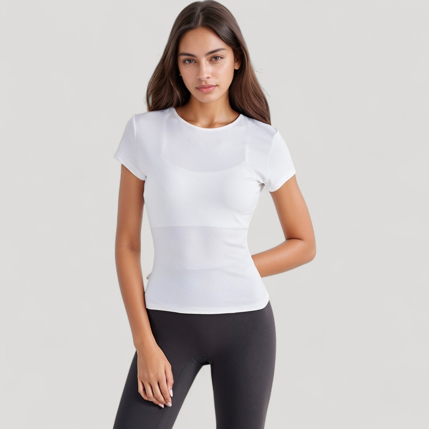 Anna-Kaci Active Women's Short Sleeve Fitted Crew Neck Top with Stretch Fabric for a Sleek and Comfortable Everyday Look